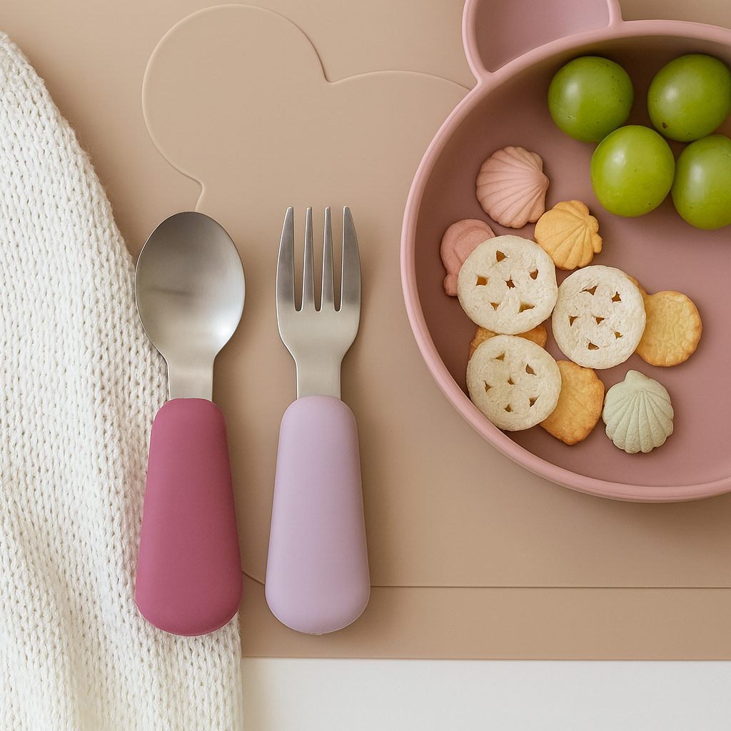 Set de Cuchara y Tenedor de Acero con Mango de Silicona - Lavanda