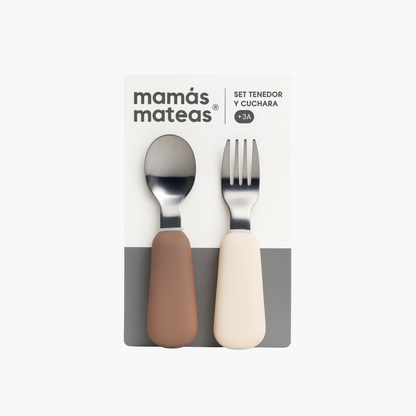 Set de Cuchara y Tenedor de Acero con Mango de Silicona - Lino