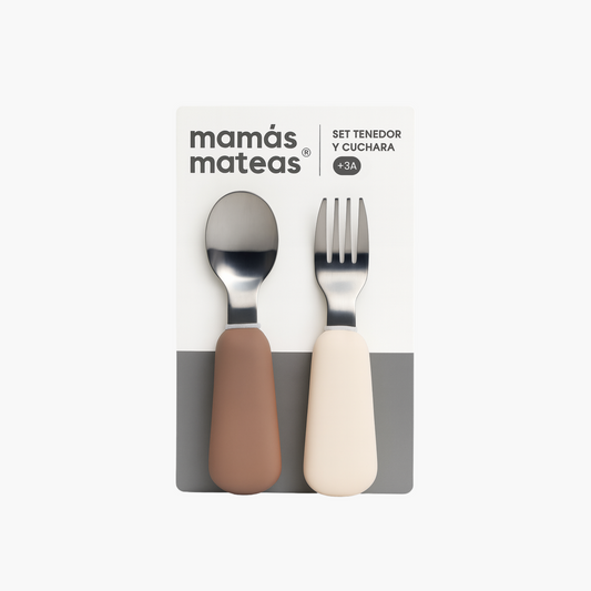Set de Cuchara y Tenedor de Acero con Mango de Silicona - Lino