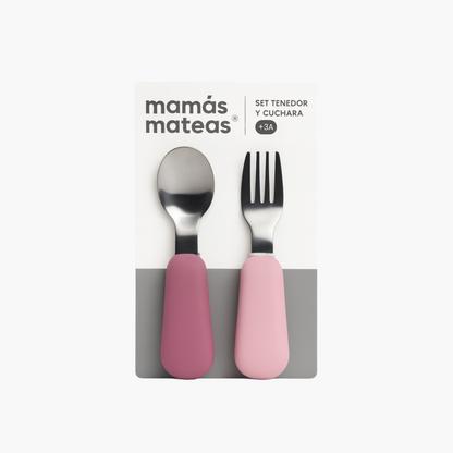 Set de Cuchara y Tenedor de Acero con Mango de Silicona - Blush