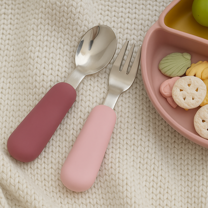 Set de Cuchara y Tenedor de Acero con Mango de Silicona - Blush